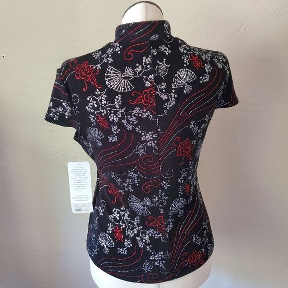 Sparkle black sliver red Cheongsam strettch top large - Picture 5 of 12